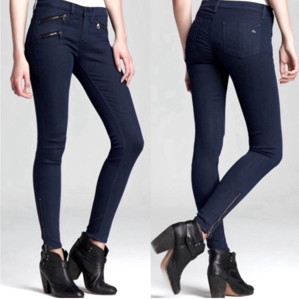 Rag & Bone Skinny Side Zipper Detail Black Moto Jeans Size 25